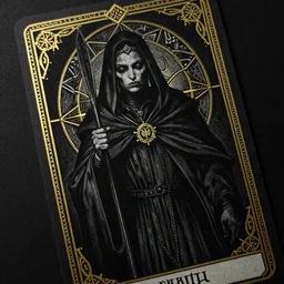 Portrait of a dark priest, high fantasy, cultist, heretic, gothic, black paper, dark atmosphere, detailed, cinematic, ornate, tarot card, highly detailed, ink illustration, Guy Denning, Anato Finnstark, golden ratio, 8k,