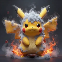 high intricate detailed 3 d painting of a diabolic!!! fierce ( ( ( pikachu ) ) ) covered in cloudy fog!!!!, fractal fire, rudy siswanto, maria panfilova, elina karimova, by tea me, victor titov, on artstation