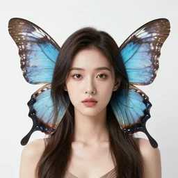 a portrait of a yound woman made out of butterfly wings
