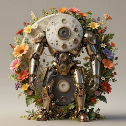 a beautiful intricate fine art portrait photo of a  mechanical industrial steampunk cybernetic yin yang symbol, overgrown with colorful flowers and leaves by   tom bagshaw and sean archer, golden ratio composition,  studio lighting, 50mm lens, very detailed, bionic, cybernetic scifi, deep depth of field, artstation, 8K, highly coherent