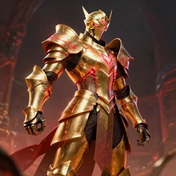 “ gold armor azir fan art fantasy armor cinematic shot dynamic pose red glowing lines deviant art art station 4 k octane render bloom effect war frame fanart destiny 2 fanart ”