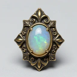 photo of jeweled talisman, intricate, rococo, made of boulder opal, bronze inlays, product photography