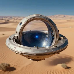 intergalactic stargate portal on a planet with a desert in the background by rob gonsalves and gabriele munter, style of tilt - shift