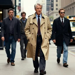 Richard Gere Bloodhound Detective wearing a tan trenchcoat whilst walking the chicago magnificent mile odd nerdrum jeff easley greg staples john severin brassel hideaki takamura stylus chiaroscuro ms paint