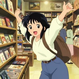 anime visual, portrait of a happy young female traveler shopping in a alchemist's shop interior, dramatic, cute face by ilya kuvshinov, yoh yoshinari, makoto shinkai, katsura masakazu, dynamic pose, dynamic perspective, flat cel shaded, mucha, crisp smooth lines, rounded eyes