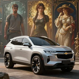 a concept suv designed by ram and chevrolet, shadow of the tomb raider, artstation, an epic fantasy, cinematic lighting, hyper realistic, photographic, sharp focus, by greg rutkowski and alphonse mucha