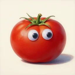 a painting of a lazy red tomato with googly eyes on a sunny beach eating ice cream, a sunset by james jean, no human figuration or portrait