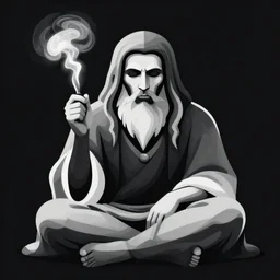 adobe illustrator vector graphics digital art of a smoking god, psychedlic monochromatic duoblend