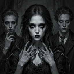 portrait of young woman with very long! spider - like fingers. grey skin. black eyeshadow. digital art by eugene de blaas, ross tran, and nasreddine dinet, lovecraftian color scheme, intricately detailed, in the style of romanticism. artstation, greg rutkowski