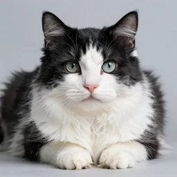 fluffy tuxedo cat portrait, white cheeks, aesthetic highly detailed soft fur and paws, professionally shot photorealistic 8k photograph, 35mm Canon EOS R3, rendered in octane, by Natalie Große and Jason Allison