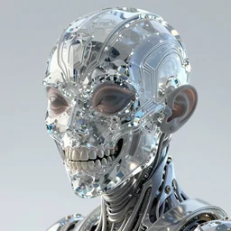 dreamland of chinese, ghost, sharp, slender and densely arranged teeth, futuristic, synthwave, art deco, expressive, dystopian, cyberpunk, mecha, halfturn portrait of a big crystal face made of crystals half - turn, ominous, intricate, studio, art by anthony macbain + greg rutkowski + alphonse mucha, concept art, 4 k, sharp focus