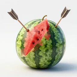 a watermelon pierced by an arrow, detailed render, 8k