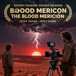 extremely detailed by roger deakins, jeremy mann, cinematography, film still, ( the blood meridian, burning red desert horizon, dark clouds and lightning )