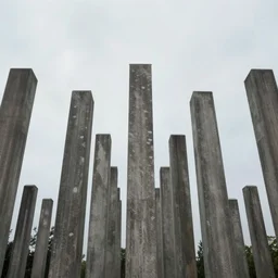 6 stelae pointing down from the sky, rows, as far as the eye can see, memorial, zdzislaw beksinski