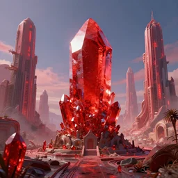 red crystal alien abandoned city concept art, vibrant colors, 8 k photorealistic, hd, high details, trending on artstation