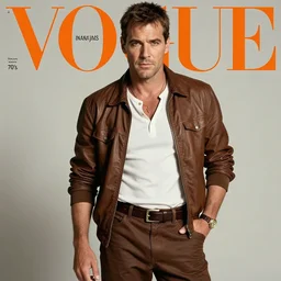 indiana jones fashion in the 7 0's. studio photo pose. vogue magazine cover with text. highly detailed