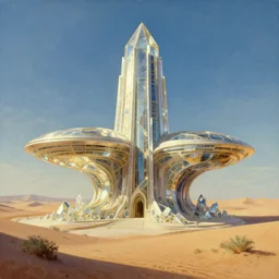 architecture by henri rousseau, atlantis sci - fi crystal matte painting desert, archdaily, wallpaper, highly detailed, trending on artstation.
