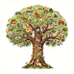 tree of life filled with animals, digital art