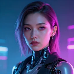 portrait of a cyberpunk cyborg girl, art by maciej kuciara, matte painting, trending on artstation, neon, realistic shading, perfect face, fine details, radiant light, 4 k