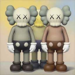 duality of men by shusei nagaoka, kaws, david rudnick, airbrush on canvas, pastell colours, cell shaded, 8 k,