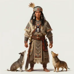 digital painting of a warrior shaman with geometric patterns and animals by android jones