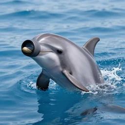 a dolphin in full swat gear, zeiss lens, 5 0 mm