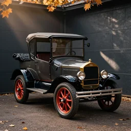 ( morris garage model b ( vehicle ) ) sharpfocus, photorealism, soft diffuse autumn lights, some sun light ray, dark room wall, canon 5 d 5 0 mm lens