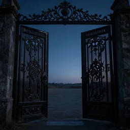 gazing through a black gate to the void, clear night sky, intricate high detail masterpiece, hd