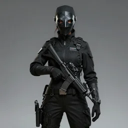 special forces female plague doctor, special operative, dons a black uniform and a plague crow mask, trending on artstation