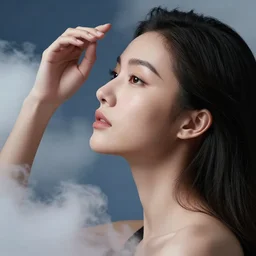 photo of a gorgeous young asian girl , searching for eternity, head in the clouds  in the style of stefan kostic, realistic, sharp focus, 8k high definition, high fashion, vogue, insanely detailed, intricate, elegant, art by stanley lau and artgerm, sigma 85mm art