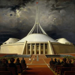 australian parlament in the style of john martin, epic, volumetric, dark lighting, painting