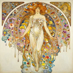 an intricate oil painting of a beautifull woman surounded by hiper detailed inkdrop in water, fluid acrilic art, melting colorfull wax drips, coloful flower petals, colorfull, excelent composition, wide shot, by yoshitaka amano, by greg rutkowski, by alphonse mucha by jeremyg lipkinng, by rhads, by ross tran