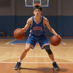 a boy at a basketball court playing basketball wearing a basketball uniform in a basketball court, intense emotion, intricate, elegant, highly detailed, centered, digital painting, artstation, concept art, smooth, sharp focus, illustration, by Peter Mohrbacher, WLOP