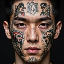 facial tattoo design by peter mohrbacher and craig mullins and hiroshi yoshida and james jean and frank frazetta and michael whelan and andreas rocha