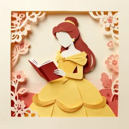 cut paper art of belle reading a book