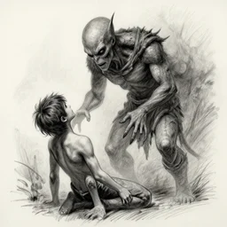 cthulhu kidnapping a human, michelangelo drawing sketch, graphite