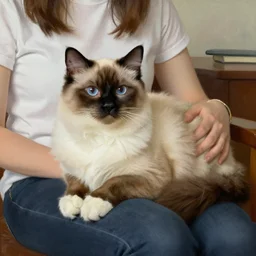 a beautiful and highly detailed painting of a seal point ragdoll cat on a man's lap by norman rockwell