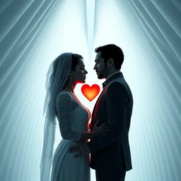 perfectly centered symmetrical balanced male and female portrait of man and woman in love sharing one heart. art by santiago calatrava and zaha hadid, high coherence ; 3 d render 8 k octane ultra hd