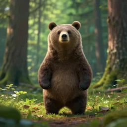 cinematic shot of a cute anthropomorphic bear standin in the forest by greg rutowski, 4 k, masterpiece