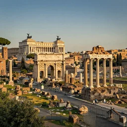 shores of Rome in the late antiquity era with roman monuments and buildings on the horizon, volumetric lighting, beautiful scenery, hd, hdr, cinematic 4k wallpaper, 8k, detailed, high resolution, artstation, early medieval, realistic, Rome, Roman Monuments
