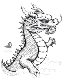 in the style of jim less, ink sketch, dreamy cute chinese dragon, detailed, dreamy