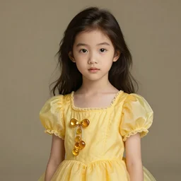 photo of a cute young asian girl wearing a yellow honey dress in the style of stefan kostic, realistic, sharp focus, 8 k high definition, insanely detailed, intricate, elegant, art by stanley lau and artgerm