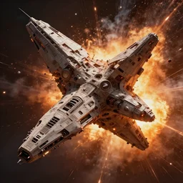 exploding spaceship from the movie dune, 2 0 2 1 cinematic 4 k framegrab, intricate abstract spaceship floating, spaceship with straight edges, lots of explosions all over the spaceships
