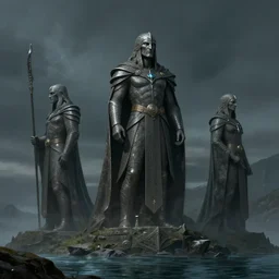 Argonath statues at the River Anduin, evening, detailed matte painting, low angle view, cinematic, Alan Lee, Artstation
