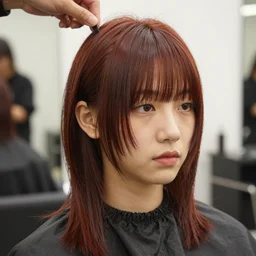 avant runway hairstyle professional designer hair bangs, salon photography, bold colors, high details