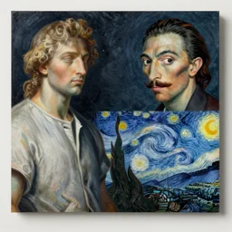 a intergalactic war, painting by Michaelangelo and Salvador Dali and Van Gogh