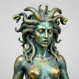 colorful bronze statue scary bizarre medusa's reptillian head of snake for hair