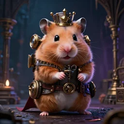 a cyber punk hamster as a supervillain, steam punk, gothic, 4 k