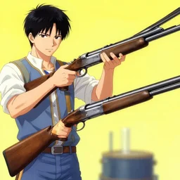 double - barreled shotgun, anime, manga, kim jung gi, irakli nadar, bright colors, starts shining, intricate linework, white fur, unreal engine 5 highly rendered, global illumination, radiant light, detailed