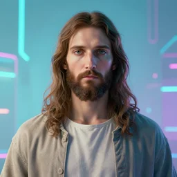 portrait of jesus christ, synthwave, futuristic, artstation, high quality